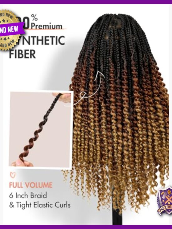 Long Box Braided Wig with Curly Ends Knotless Full Lace Synthetic Protective main image 6